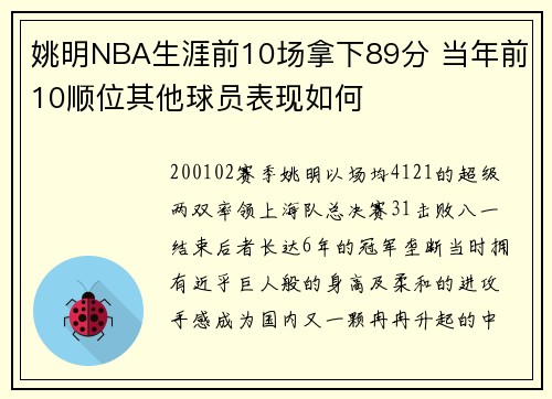 姚明NBA生涯前10场拿下89分 当年前10顺位其他球员表现如何